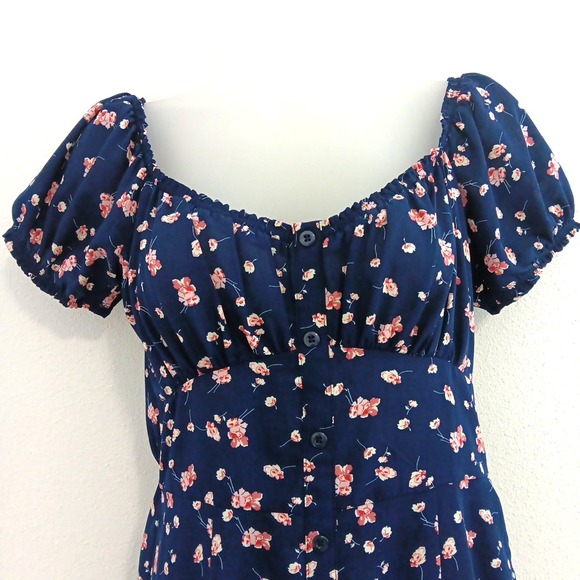 VTG Tixxi Y2K Babydoll Dress Womens Small Blue Dainty Floral Fairy Milkmaid 90's - Picture 2 of 11